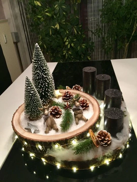 SWEN JANE tabletop christmas tree with frosting and woodden base, pack of 3 - Image 4