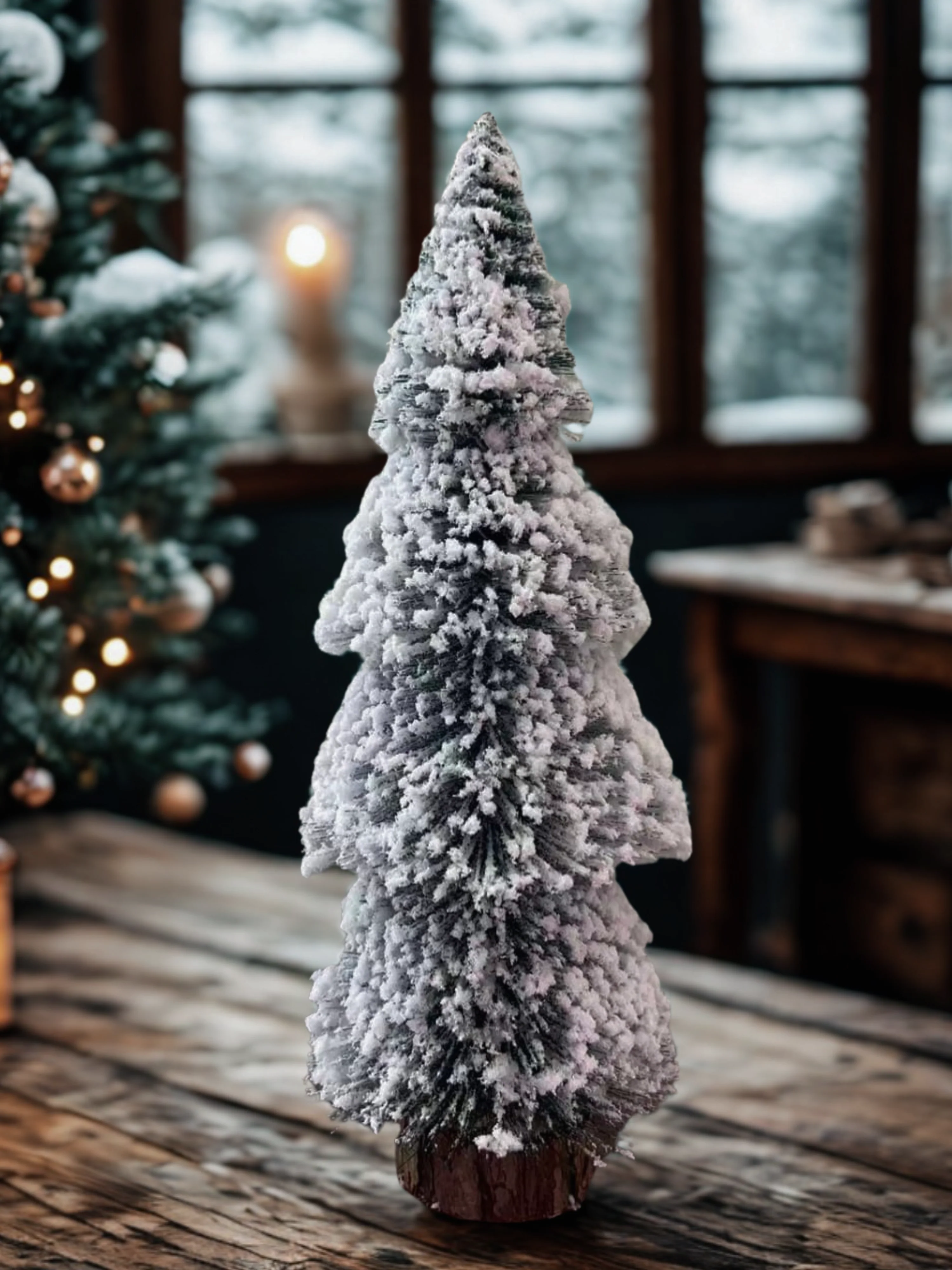 SWEN SILVERLY tabletop christmas tree with frosting and woodden base, pack of 3 - Image 2