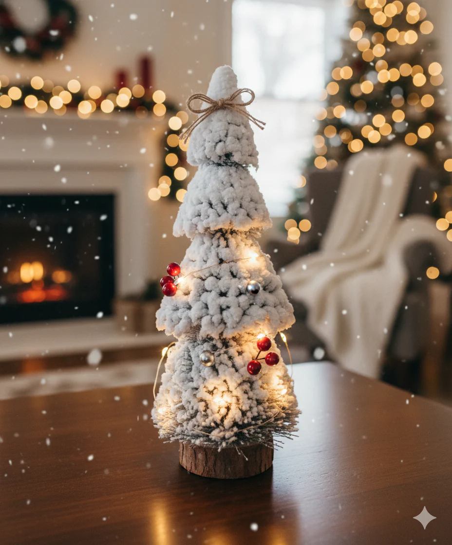 SWEN SILVERLY tabletop christmas tree with frosting and woodden base, pack of 3 - Image 3