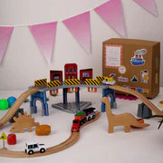 The Dino Land | Playbox The Dino Land | Third Set-1 Including (Police Jeep,1 Car,1 Boat,2 Dinosaurs,3 Stones,1 Signal,4 Plastic Attachment,12 Tracks and1 Large Bridge) - Image 4