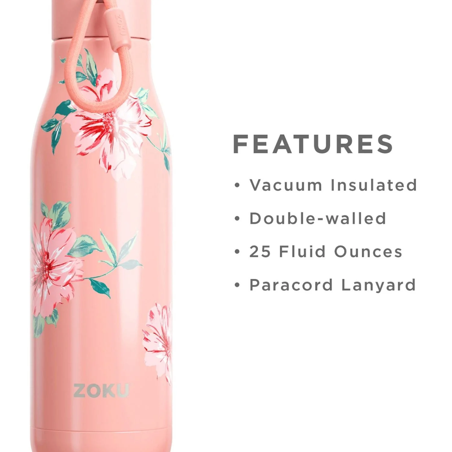 thinKitchen™ Zoku Stainless Steel Rose Petal Bottle, Pink, 750ml - Image 2