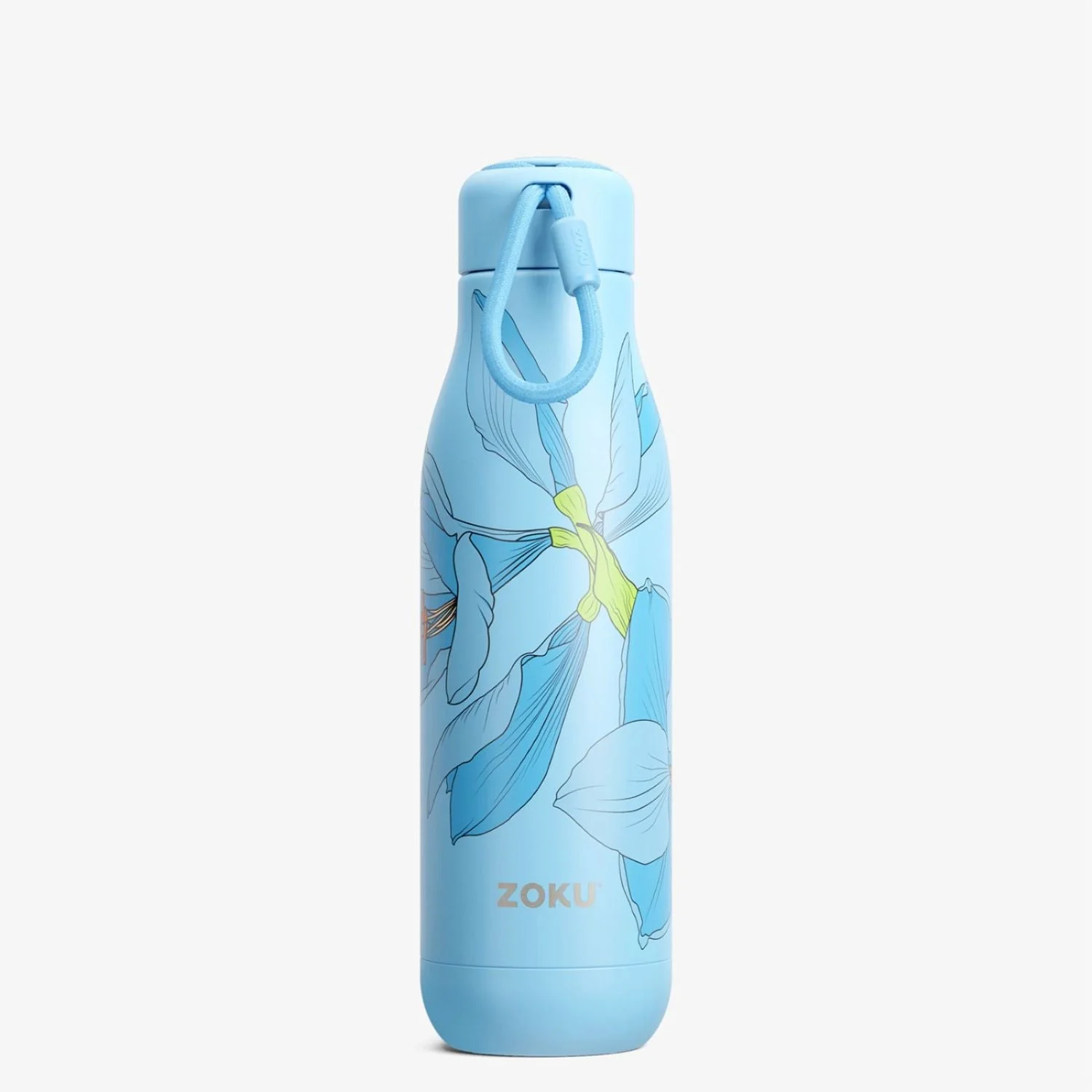 thinKitchen™ Zoku Stainless Steel Sky Lily Floral Bottle, Blue, 750ml - Image 2