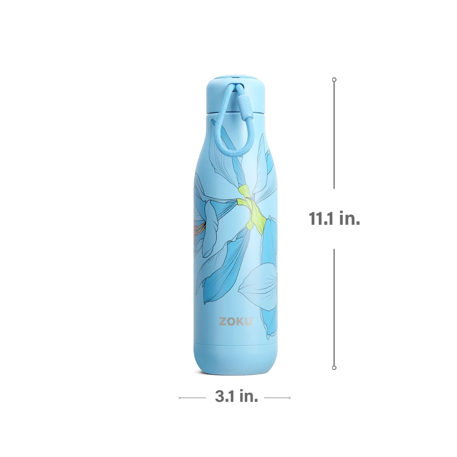 thinKitchen™ Zoku Stainless Steel Sky Lily Floral Bottle, Blue, 750ml - Image 3
