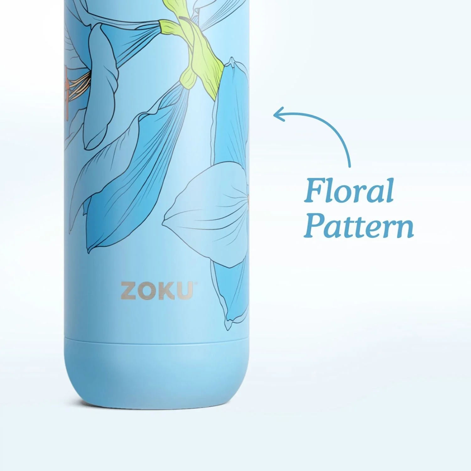 thinKitchen™ Zoku Stainless Steel Sky Lily Floral Bottle, Blue, 750ml - Image 5