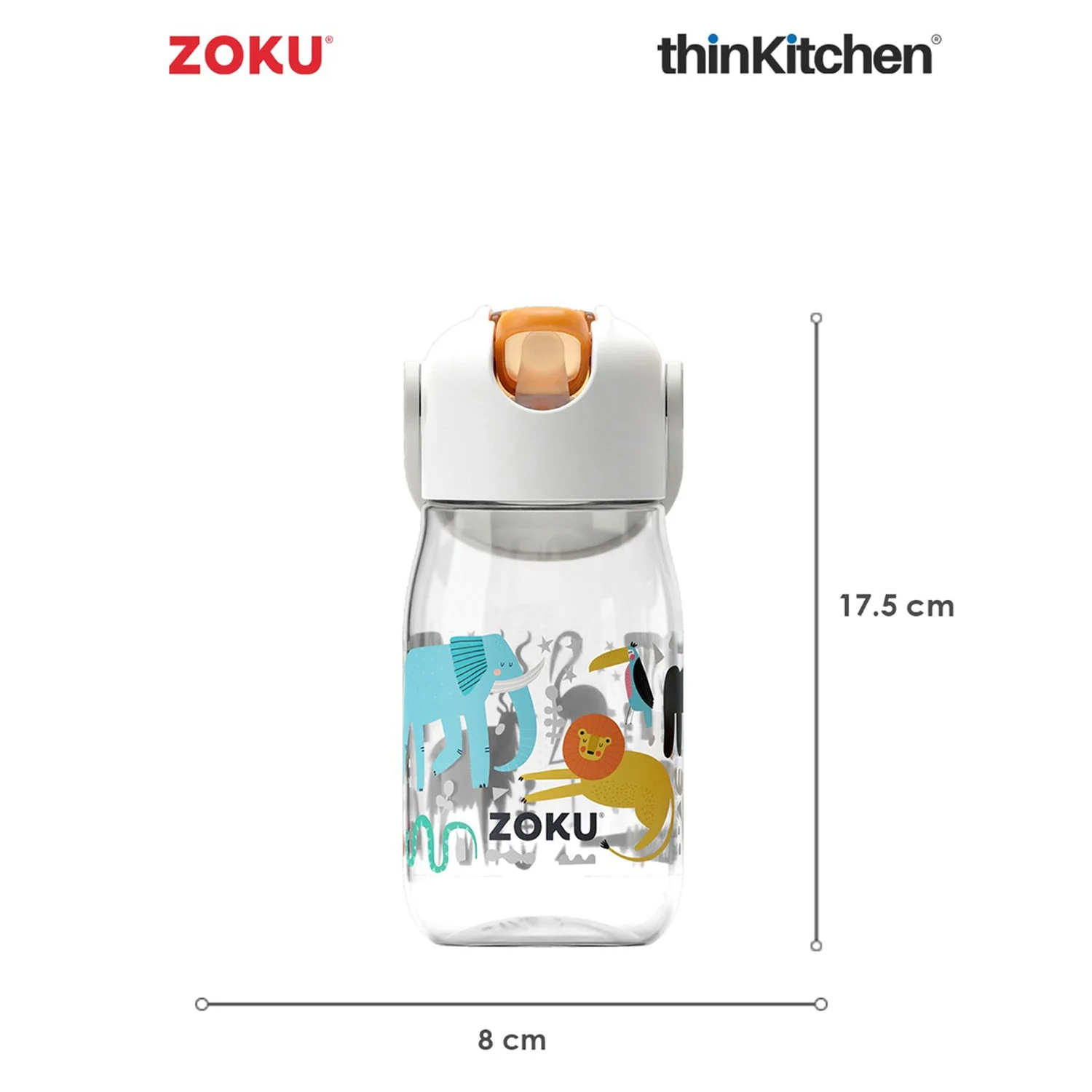 thinKitchen®Zoku Clear Safari Flip Straw Kids Bottle, 415 ml - Image 2