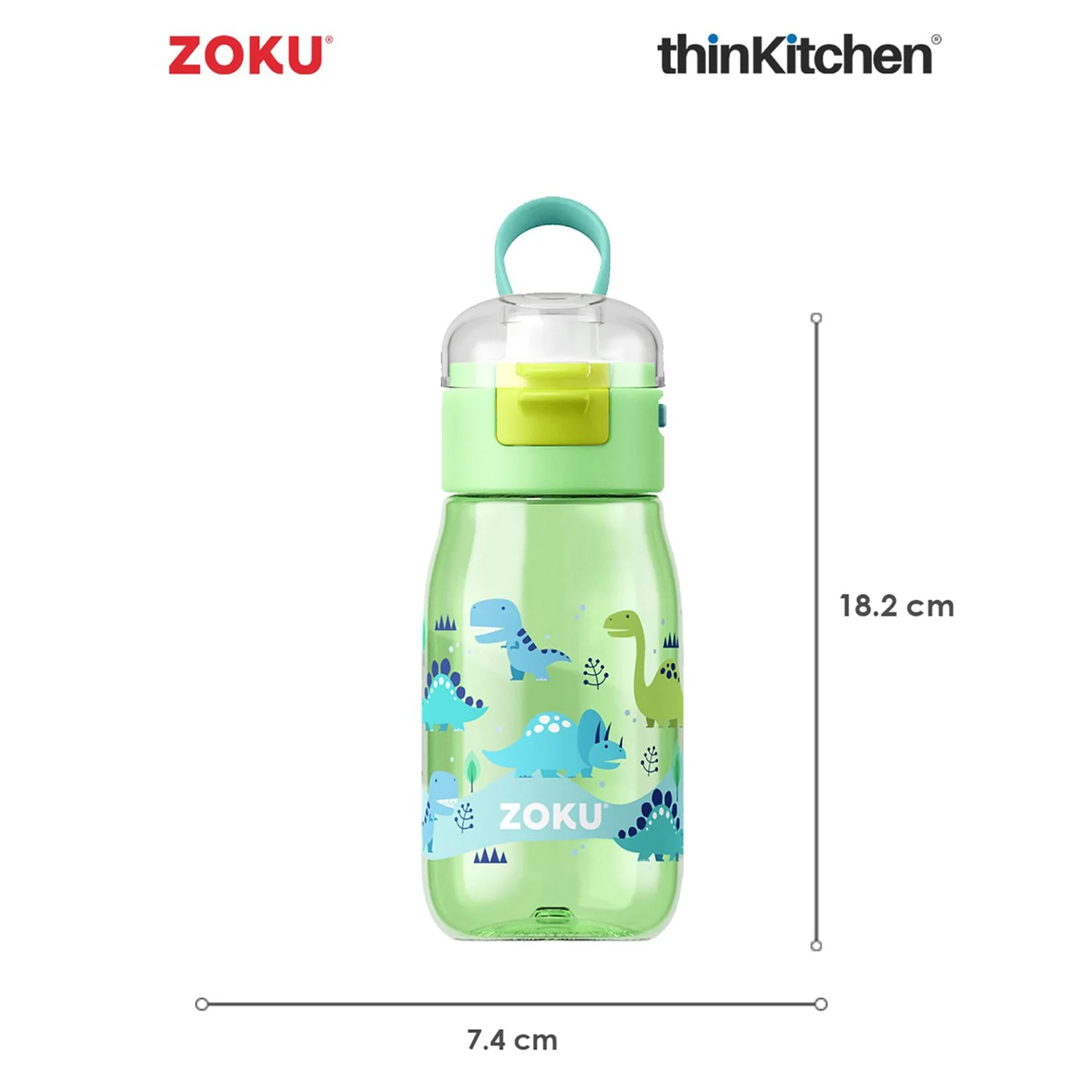 thinKitchen®Zoku Green Dino Flip Gulp Kids Bottle, 475 ml - Image 2