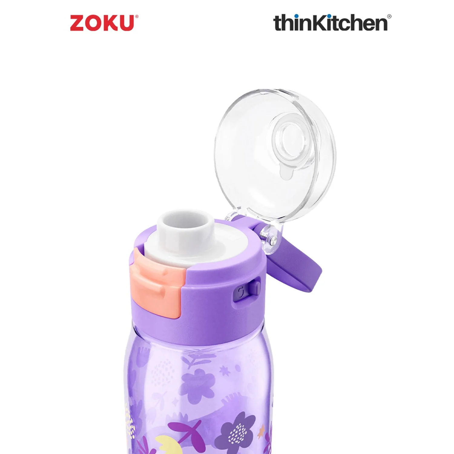 thinKitchen®Zoku Purple Flowers Flip Gulp Kids Bottle, 475 ml - Image 3