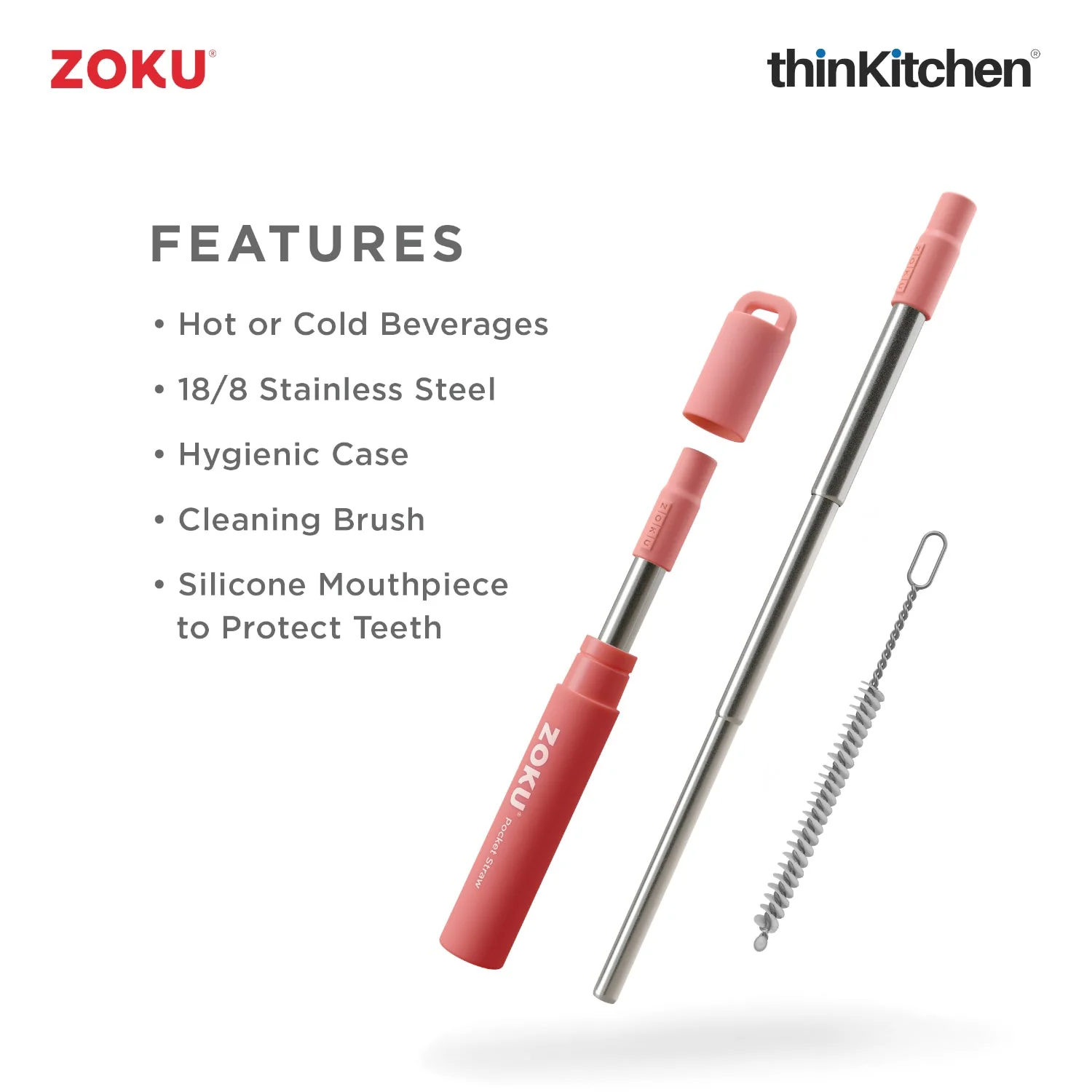 thinKitchen™ Zoku Red Two Tone Pocket Straw - Image 2