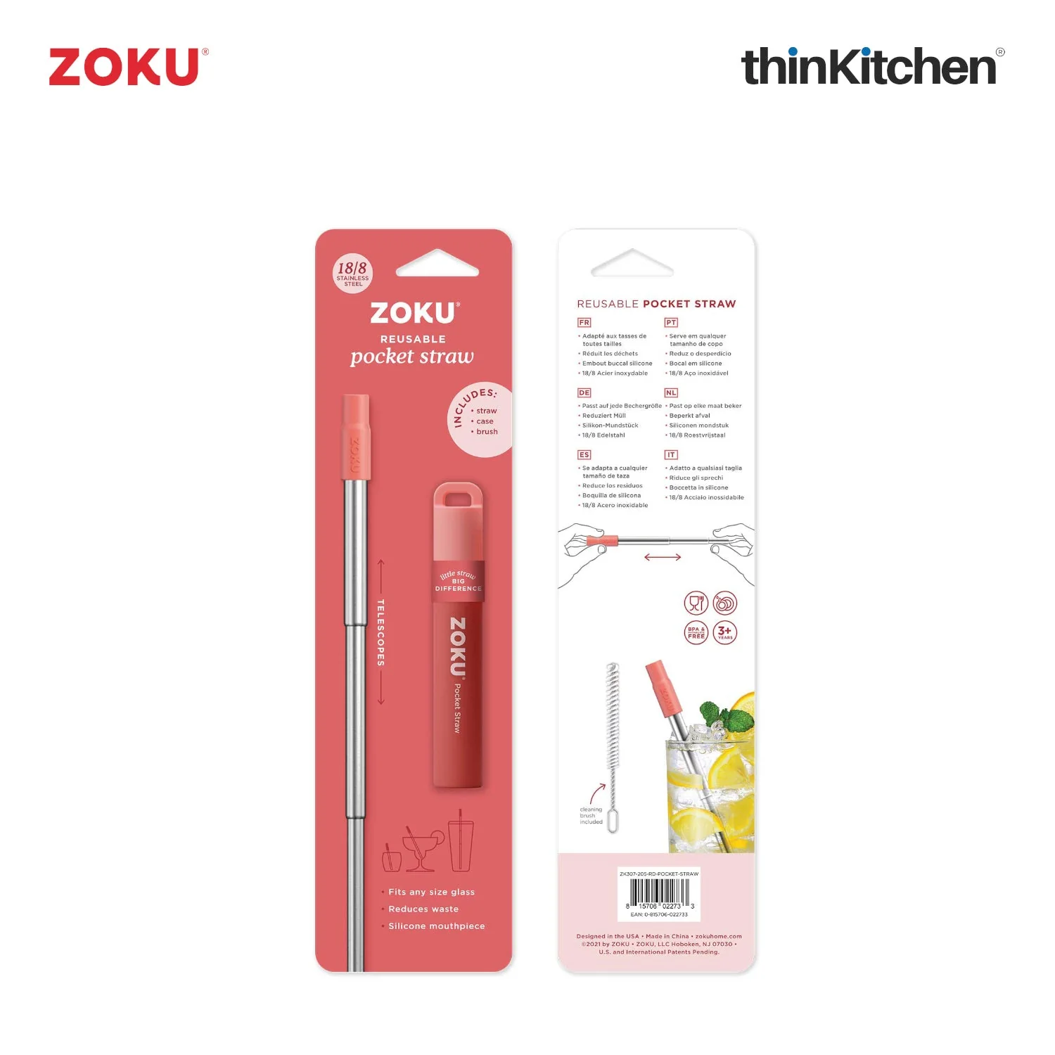 thinKitchen™ Zoku Red Two Tone Pocket Straw - Image 3