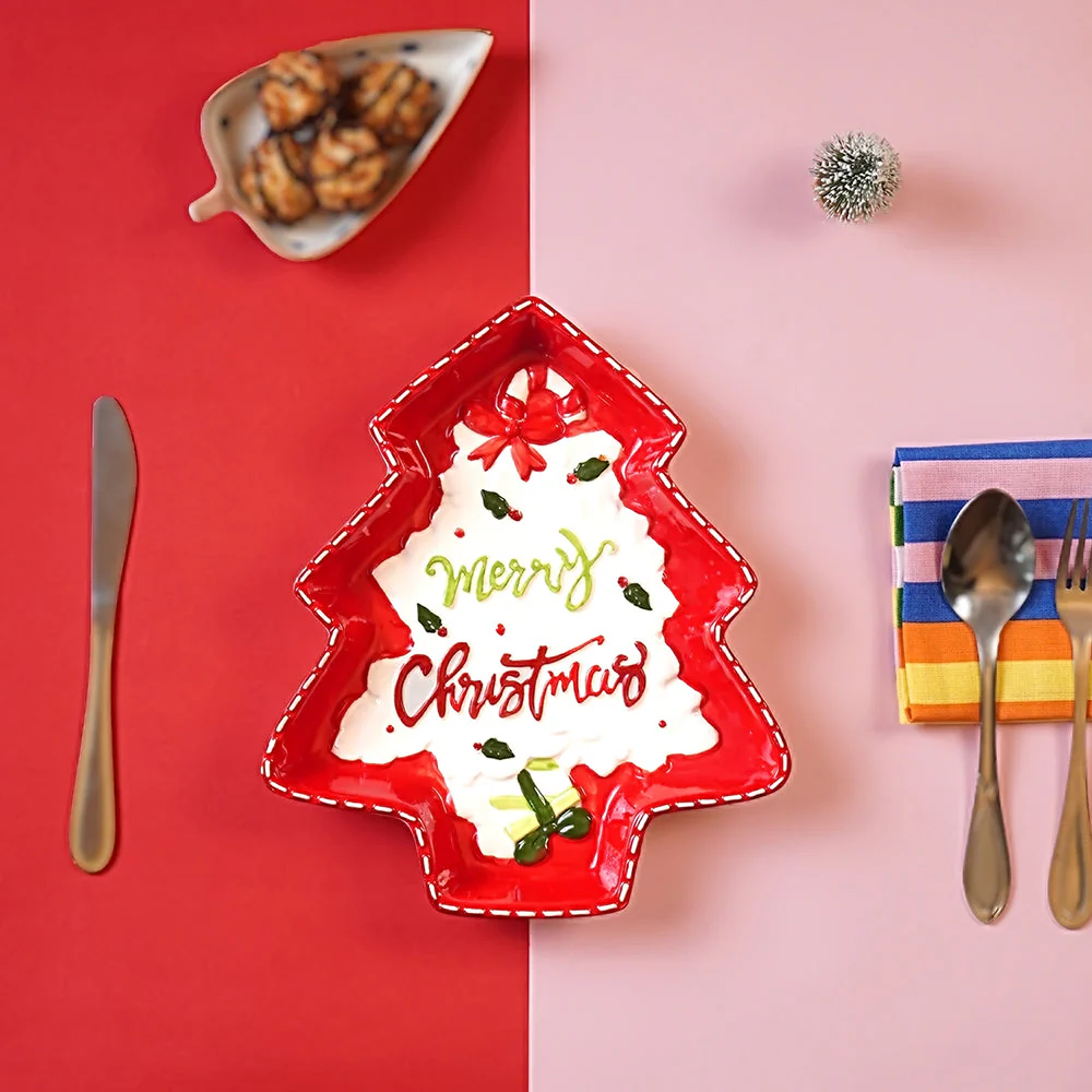 Tree Shape Christmas ceramic serving tray - Image 2