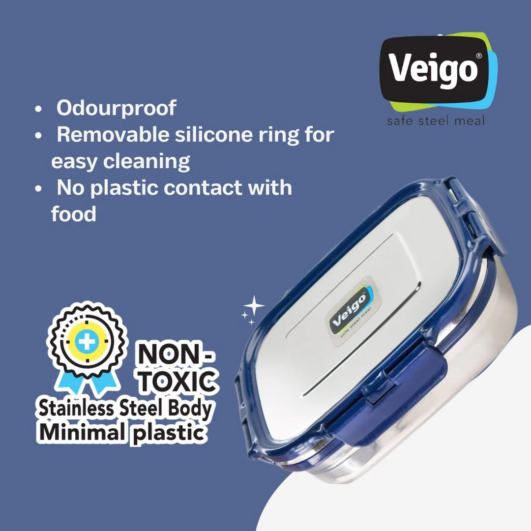 Veigo Large Stainless Steel Lunch Box - Navy Blue | Rainbow Limited Edition - Image 4