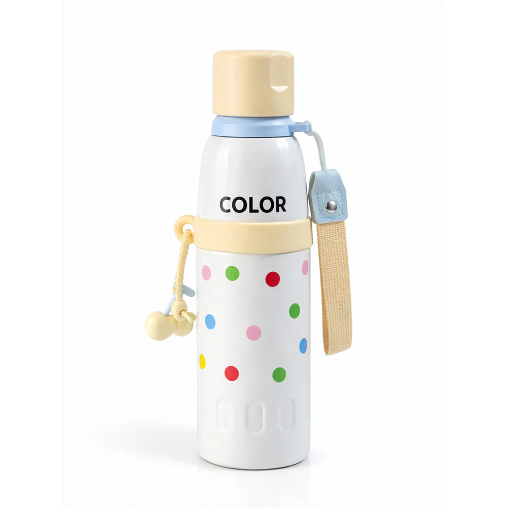 Yellow Polka Dots Stripes Cap Series,  Stainless Steel Kids Water Bottle , 520ml - Image 5