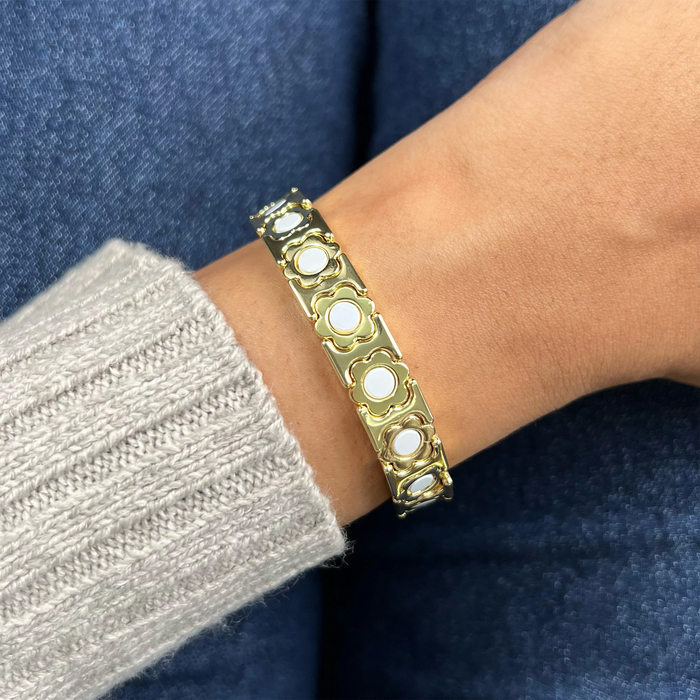 Flower Enamel Bracelet | Gold & White - Image 2