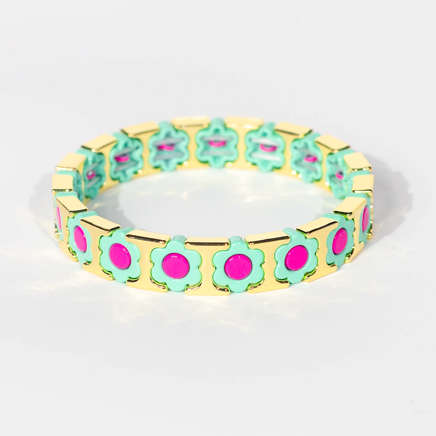 Flower Enamel Bracelet | Mint & Magenta