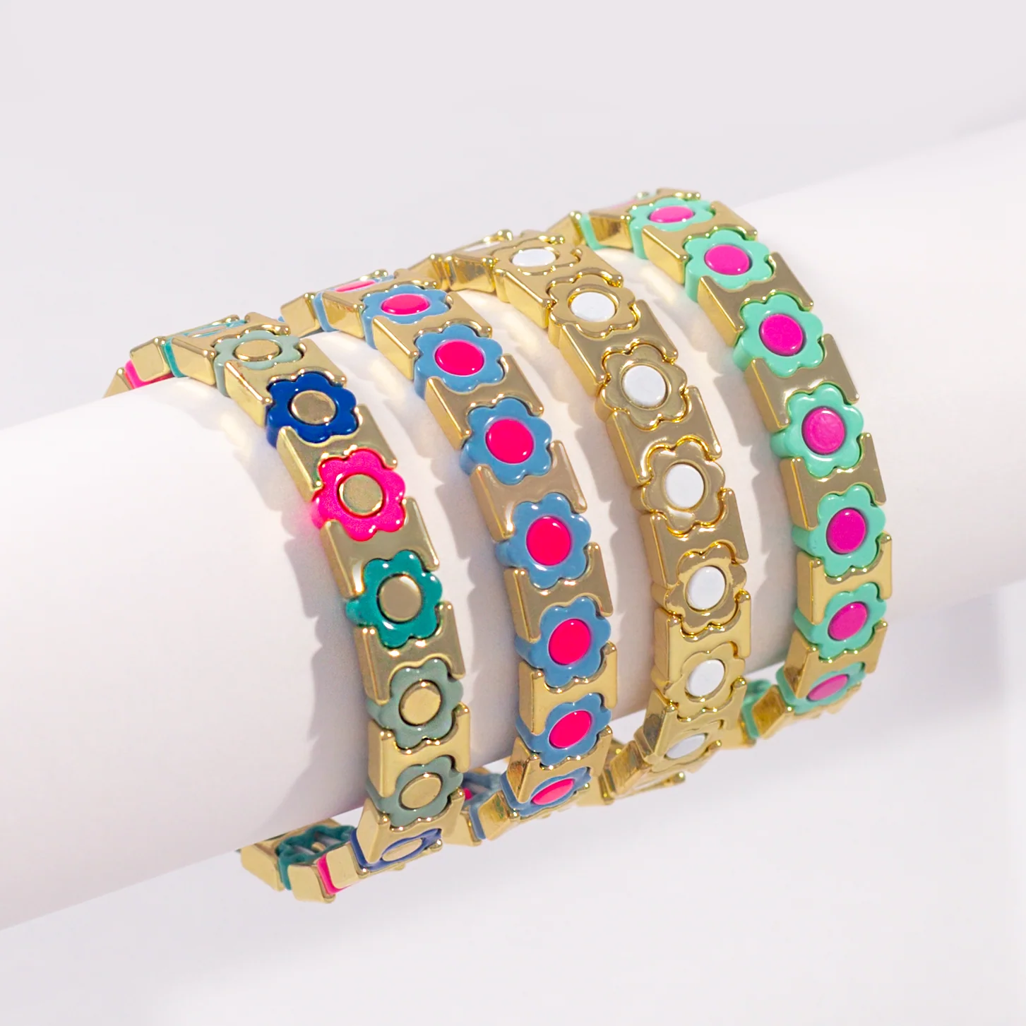 Flower Enamel Bracelet | Pop Pink & Teal - Image 4