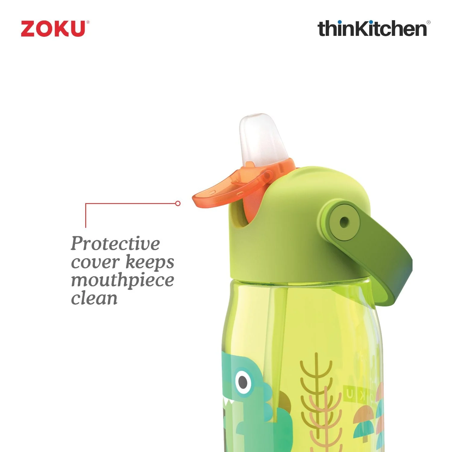 thinKitchen™ Zoku Kids Flip Straw Bottle, Green, 415ml - Image 3