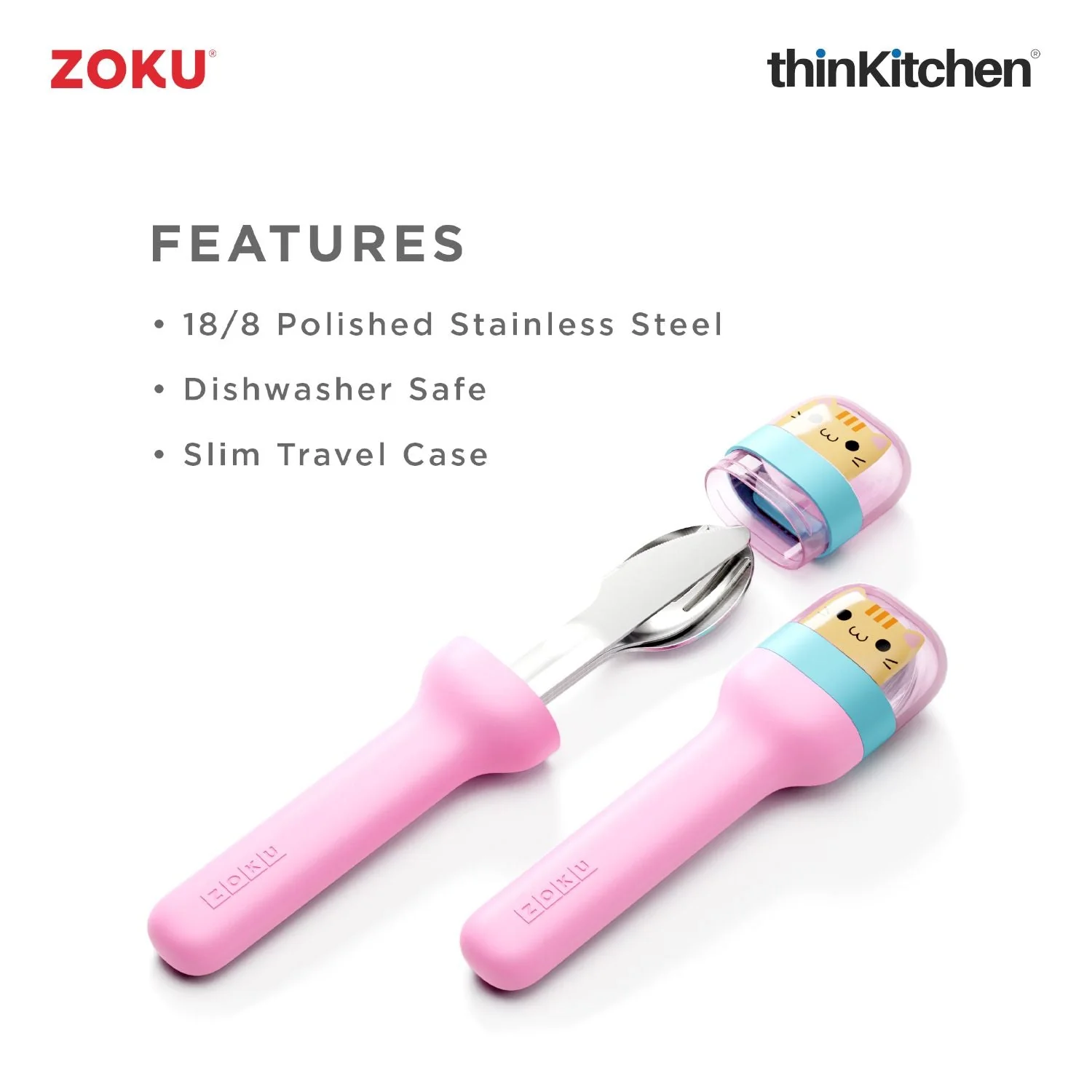 thinKitchen™ Zoku Stainless Steel Kids Pocket Utensil Set, Kitty - Image 8