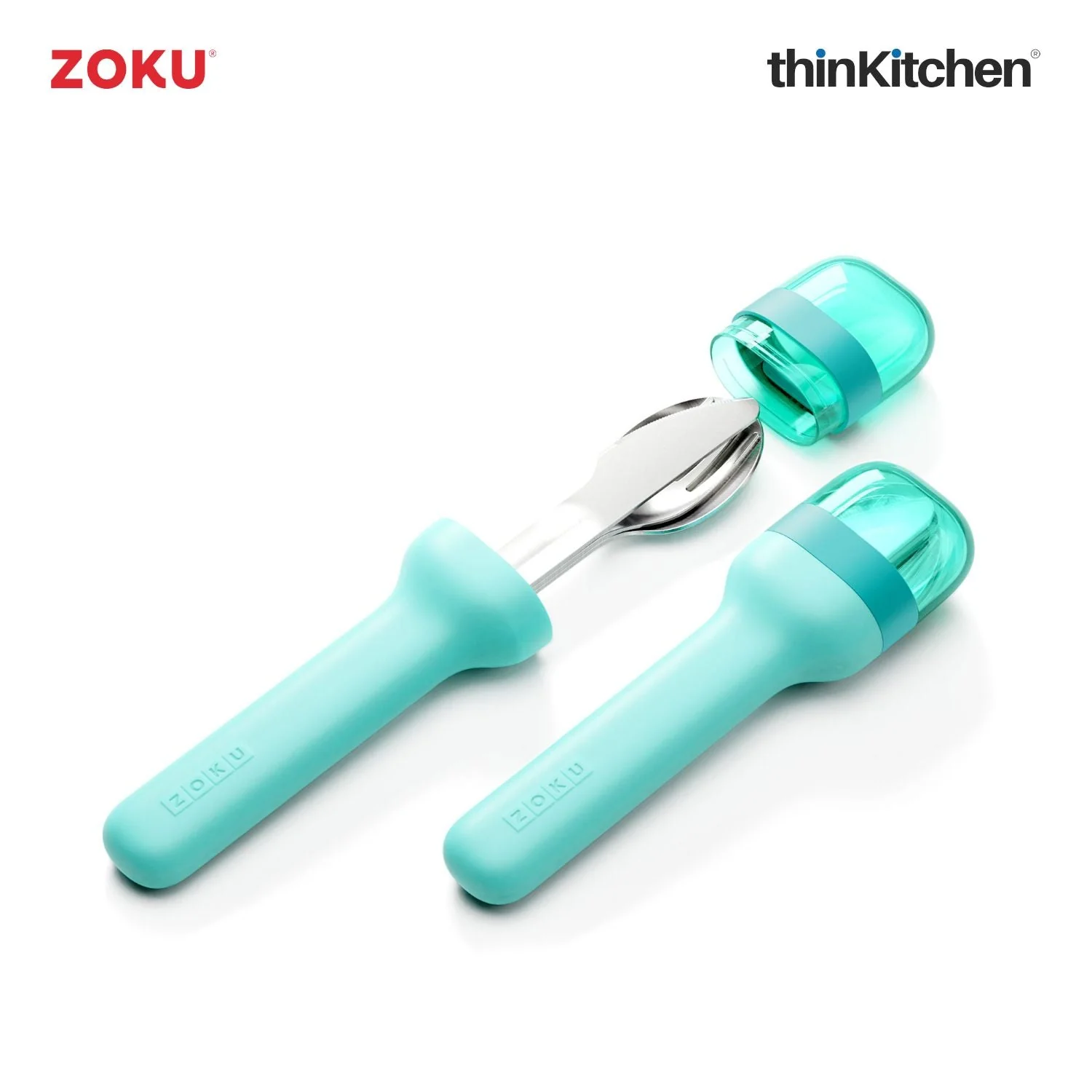 thinKitchen™ Zoku Stainless Steel Kids Pocket Utensil Set, Teal - Image 3