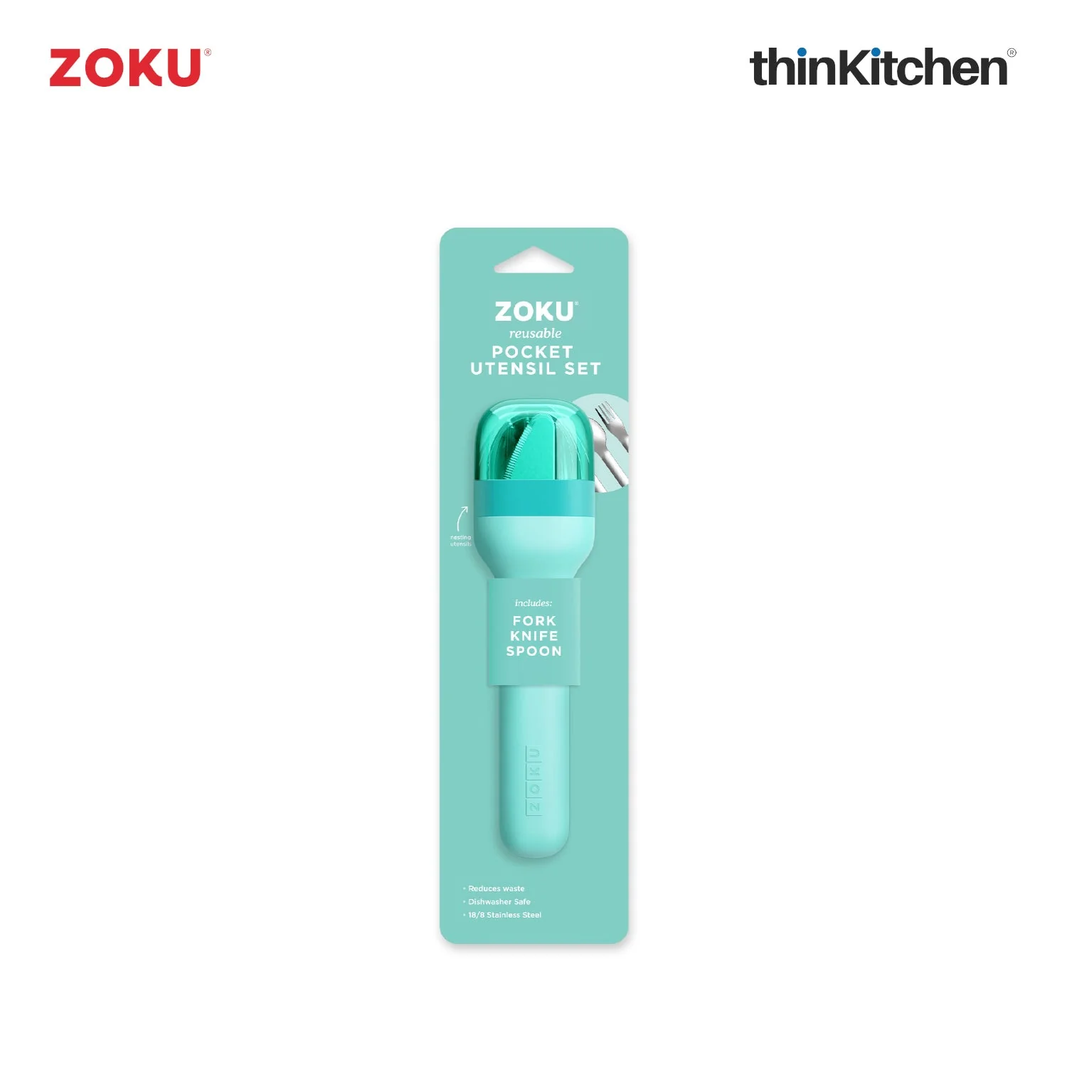 thinKitchen™ Zoku Stainless Steel Kids Pocket Utensil Set, Teal - Image 4