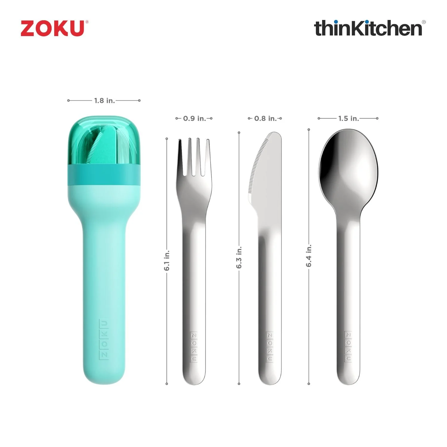 thinKitchen™ Zoku Stainless Steel Kids Pocket Utensil Set, Teal - Image 5