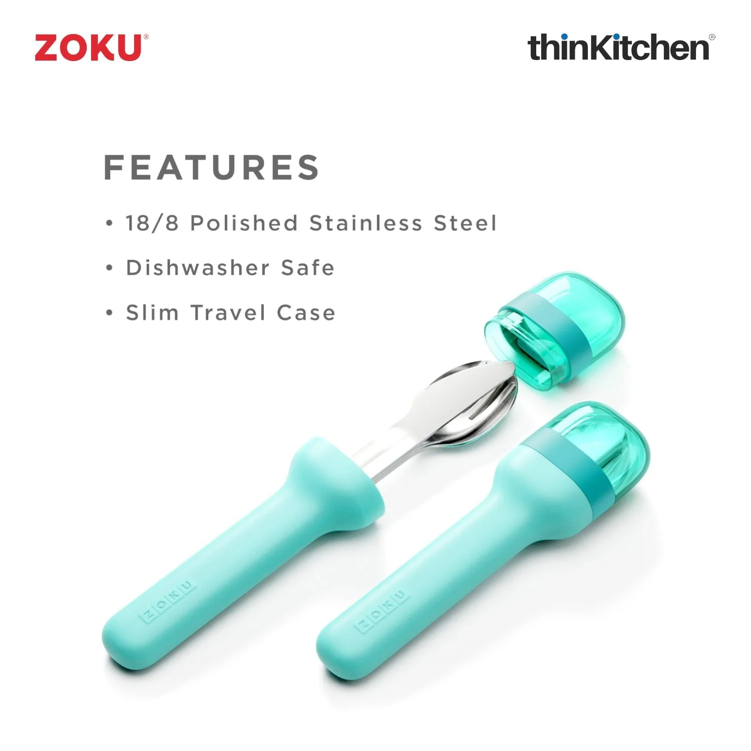 thinKitchen™ Zoku Stainless Steel Kids Pocket Utensil Set, Teal - Image 6