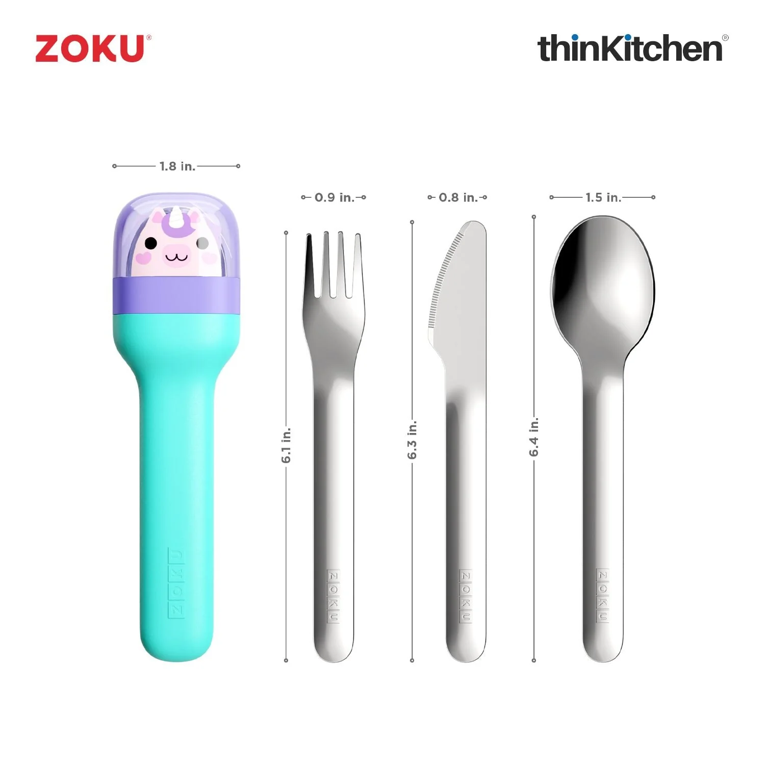 thinKitchen™ Zoku Stainless Steel Kids Pocket Utensil Set, Unicorn - Image 3