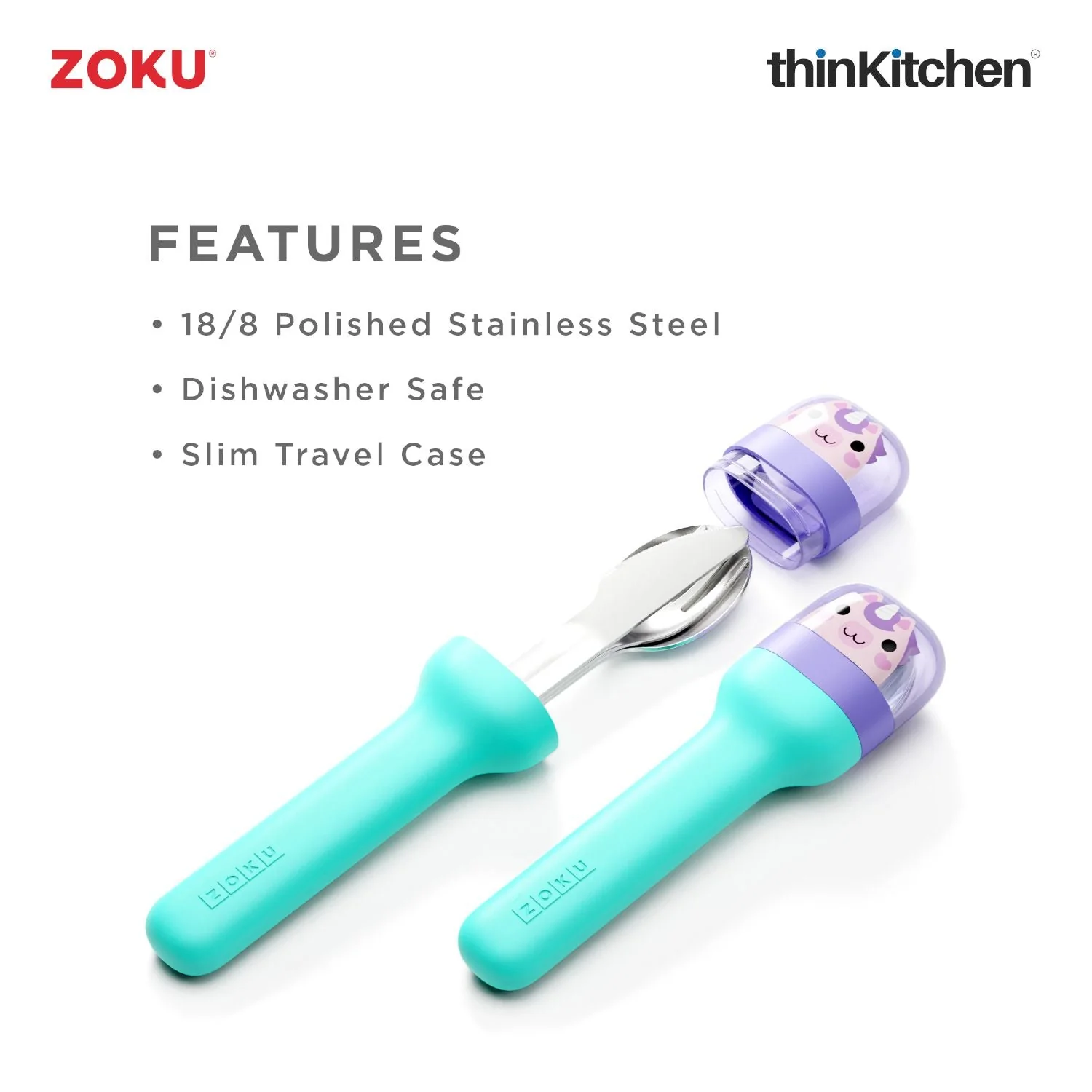 thinKitchen™ Zoku Stainless Steel Kids Pocket Utensil Set, Unicorn - Image 4