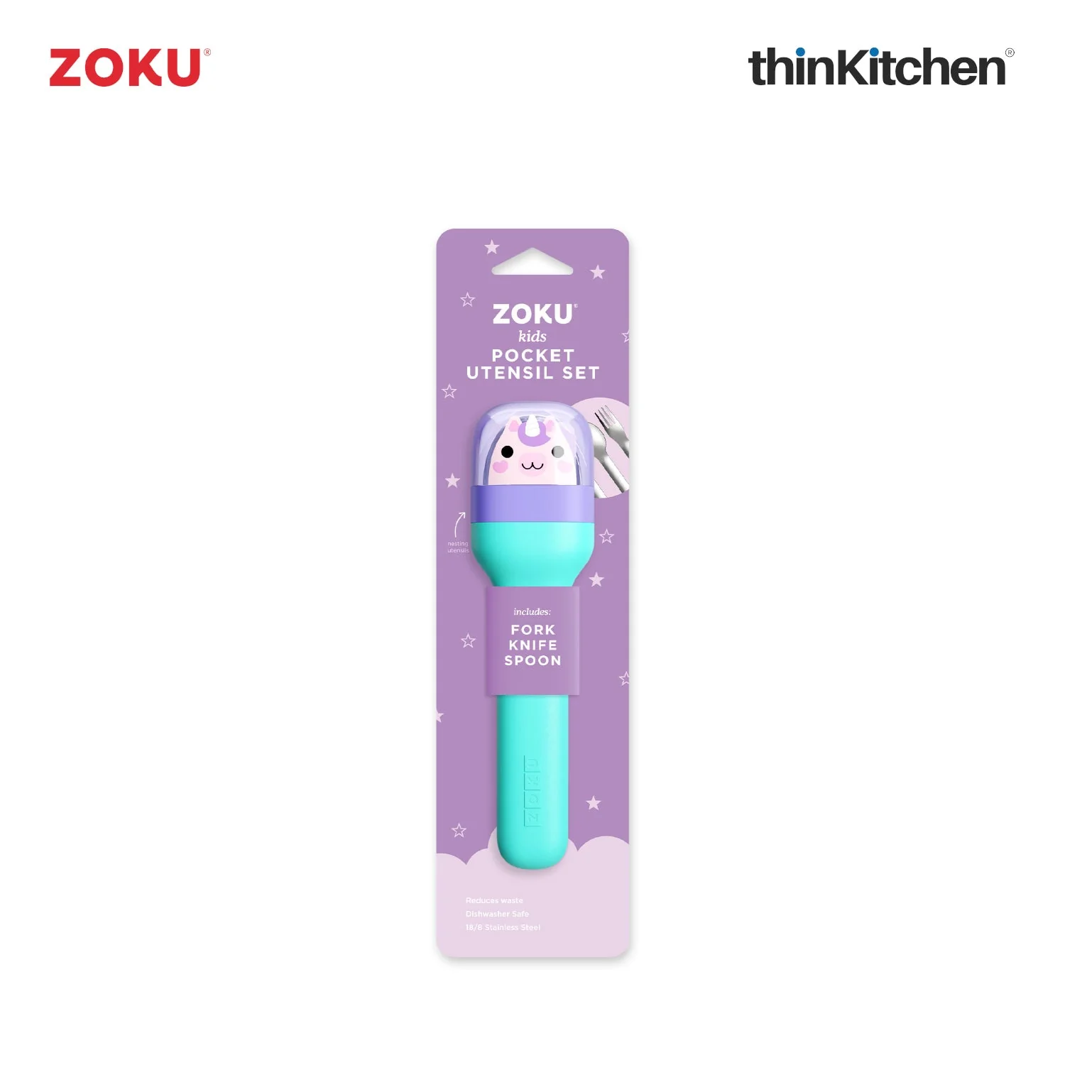thinKitchen™ Zoku Stainless Steel Kids Pocket Utensil Set, Unicorn - Image 6